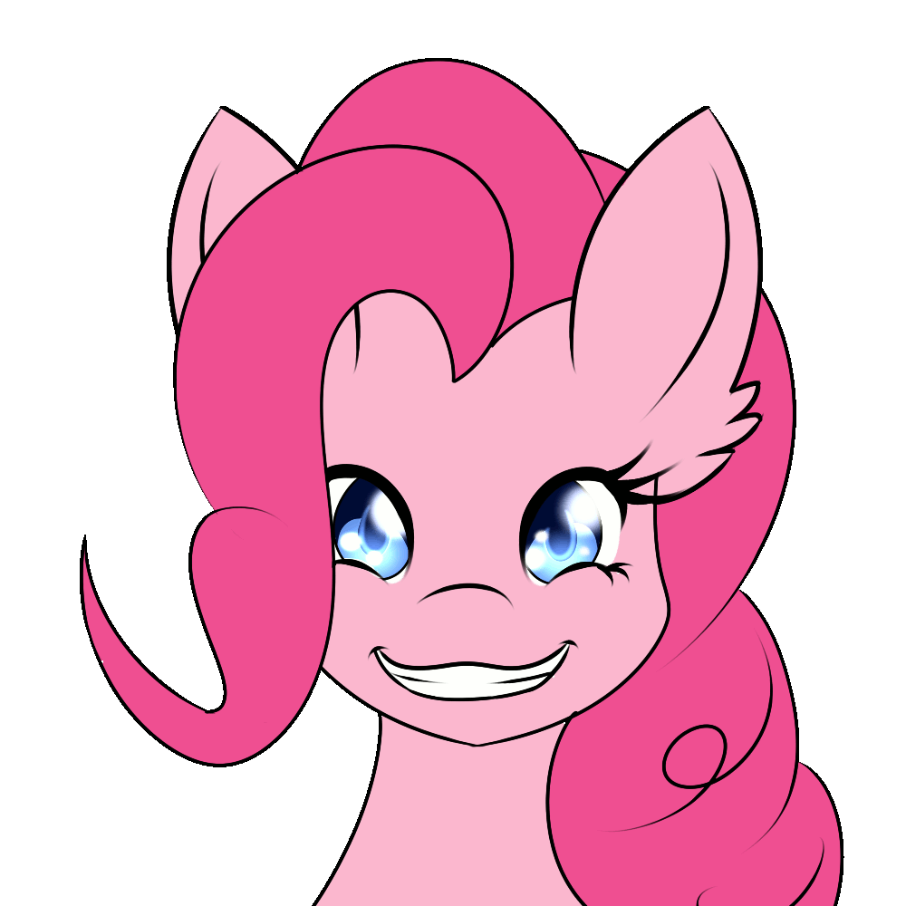Size: 1000x1000 | Tagged: safe, artist:silverfox057, character:pinkie pie, species:earth pony, species:pony, g4, animated, bust, colored pupils, cute, diapinkes, ear fluff, female, floppy ears, looking at you, mare, portrait, simple background, smiling, solo, transparent background