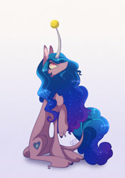 Size: 1280x1814 | Tagged: safe, artist:sugaryicecreammlp, character:izzy moonbow, species:classical unicorn, species:pony, species:unicorn, g5, ball, childproof horn, cutie mark, gradient hair, horn, looking up, raised hoof, sitting, solo, tennis ball, toy, unshorn fetlocks