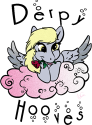 Size: 567x772 | Tagged: safe, artist:vintagewolf, character:derpy hooves, species:pegasus, species:pony, g4, cloud, cute, derp, derpabetes, female, flower, mare, pink cloud, rose, simple background, solo, spread wings, tongue out, white background, wings