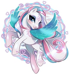 Size: 1128x1200 | Tagged: safe, artist:can9n3, character:star catcher, species:pegasus, species:pony, g3, female, flying, looking at you, mare, simple background, spread wings, swirls, swirly markings, white background, wings
