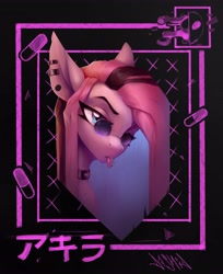 Size: 3338x4096 | Tagged: safe, artist:dashid, character:pinkamena diane pie, character:pinkie pie, species:earth pony, species:pony, g4, abstract background, ear piercing, glasses, goth, jewelry, piercing, solo, straight hair, tongue out, tongue piercing
