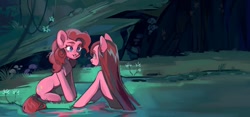 Size: 1200x560 | Tagged: safe, artist:kencee6, character:pinkie pie, species:earth pony, species:pony, g4, cave, mirror pool, mushroom, pinkie clone, wet