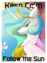 Size: 903x1200 | Tagged: safe, artist:therealf1rebird, character:princess celestia, species:alicorn, species:pony, g4, ear fluff, jewelry, keep calm and carry on, meme, poster, regalia
