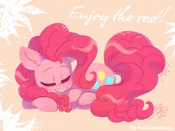 Size: 1032x775 | Tagged: safe, artist:pink_pone46, character:pinkie pie, species:earth pony, species:pony, g4, bed, cute, diapinkes, lying down, lying on bed, sleeping, solo