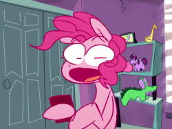 Size: 960x720 | Tagged: safe, artist:cassettepunk, character:pinkie pie, species:earth pony, species:pony, g4, animated, blep, onion rings, pog, solo, sound, tongue out, webm