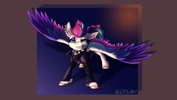 Size: 1200x675 | Tagged: safe, artist:allyclawz, character:zipp storm, species:pegasus, species:pony, g5, clothing, colored wings, cool, jacket, leather jacket, smirk, solo, wings