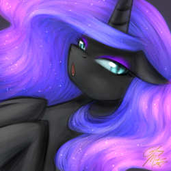 Size: 750x750 | Tagged: safe, artist:its-gloomy, character:nightmare moon, character:princess luna, species:alicorn, species:pony, g4, lidded eyes, open mouth, solo, tumblr:ask queen moon