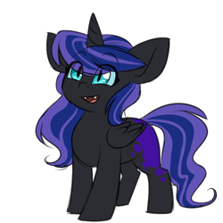 Size: 750x750 | Tagged: safe, artist:its-gloomy, character:nightmare moon, character:princess luna, species:alicorn, species:pony, g4, blank flank, female, filly, happy, nightmare woon, simple background, smiling, solo, tumblr:ask queen moon, white background, young