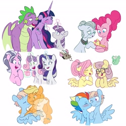 Size: 4093x4096 | Tagged: safe, artist:chub-wub, character:applejack, character:cloudy quartz, character:cookie crumbles, character:discord, character:fluttershy, character:gentle breeze, character:li'l cheese, character:pear butter, character:pinkie pie, character:posey shy, character:rainbow dash, character:rarity, character:spike, character:sweetie belle, character:twilight sparkle, character:twilight sparkle (alicorn), character:twilight velvet, character:windy whistles, parent:cheese sandwich, parent:pinkie pie, parents:cheesepie, species:alicorn, species:draconequus, species:dragon, species:earth pony, species:pegasus, species:pony, species:unicorn, g4, cute, daughter, feels, female, glasses, glowing horn, grandmother, grandmother and grandchild, holiday, horn, kiss on the cheek, kissing, magic, mane six, mother, mother and child, mother and daughter, mother's day, mothers gonna mother, napkin, nuzzling, offspring, older, older applejack, older fluttershy, older pinkie pie, older rainbow dash, older rarity, older spike, older sweetie belle, older twilight, princess twilight 2.0, simple background, telekinesis