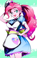 Size: 752x1200 | Tagged: safe, artist:tyuubatu, character:pinkie pie, species:eqg human, episode:coinky-dink world, eqg summertime shorts, g4, my little pony:equestria girls, apron, clothing, server pinkie pie, solo, waitress, waitress outfit