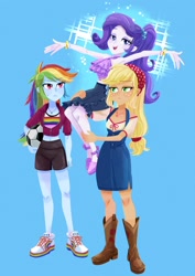 Size: 848x1199 | Tagged: safe, artist:binco_293, character:applejack, character:rainbow dash, character:rarity, species:eqg human, g4, carrying, sparkles, tired of your shit