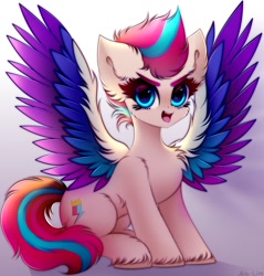 Size: 1145x1200 | Tagged: safe, artist:mite-lime, character:zipp storm, species:pegasus, species:pony, g5, chest fluff, colored wings, cute, cutie mark, ear fluff, sitting, solo, unshorn fetlocks, wings