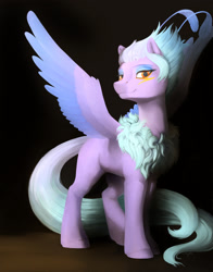 Size: 1650x2100 | Tagged: source needed, safe, artist:silfoe, oc, oc only, oc:empyrea, species:pegasus, species:pony, g4, antennae, colored wings, female, looking at you, mare, multicolored wings, simple background, solo, spread wings, tail, wings
