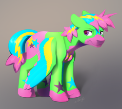 Size: 2860x2550 | Tagged: safe, artist:silfoe, oc, oc only, oc:camera shy, species:pegasus, species:pony, g4, colored wings, commission, looking back, male, multicolored hair, multicolored wings, poison joke, simple background, solo, wings, wings down