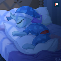 Size: 1200x1200 | Tagged: safe, artist:uotapo, character:ocellus, species:changedling, species:changeling, g4, blushing, clothing, cute, diaocelles, eyes closed, hug, night, pajamas, patreon, patreon logo, pillow, pillow hug, profile, sleeping, smiling, solo