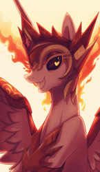 Size: 1600x2763 | Tagged: safe, artist:maren, character:daybreaker, character:princess celestia, species:alicorn, species:pony, g4, bust, fire