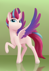 Size: 894x1299 | Tagged: safe, artist:dusthiel, character:zipp storm, species:pegasus, species:pony, g5, blank flank, colored wings, raised hoof, solo, wings