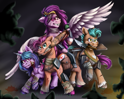 Size: 2000x1600 | Tagged: safe, artist:lordofthefeathers, character:hitch trailblazer, character:izzy moonbow, character:pipp petals, character:sunny starscout, species:earth pony, species:pegasus, species:pony, species:unicorn, g5, blaze (coat marking), coat markings, gradient hair, pipp wings, socks (coat marking), unshorn fetlocks