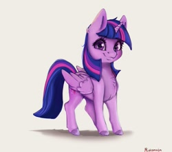 Size: 1200x1063 | Tagged: safe, artist:miokomata, character:twilight sparkle, character:twilight sparkle (alicorn), species:alicorn, species:pony, g4, chest fluff, cute, female, high res, looking at you, mare, simple background, smiling, smiling at you, solo, twiabetes