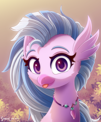 Size: 2000x2400 | Tagged: safe, artist:symbianl, character:silverstream, species:hippogriff, g4, blep, bust, cheek fluff, cute, diastreamies, female, looking at you, mlem, portrait, signature, solo, tongue out