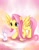 Size: 700x900 | Tagged: safe, artist:sunshineikimaru, character:fluttershy, species:pegasus, species:pony, species:rabbit, g4, abstract background, cute, duo, female, mare, shyabetes, signature, spread wings, wings