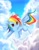 Size: 700x900 | Tagged: safe, artist:sunshineikimaru, character:rainbow dash, species:pegasus, species:pony, g4, cloud, cloudy, female, flying, happy, mare, signature, solo, spread wings, wings