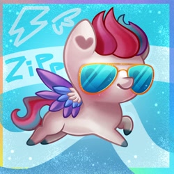 Size: 1200x1200 | Tagged: safe, artist:irinamar, character:zipp storm, species:pegasus, species:pony, g5, chibi, colored wings, solo, sunglasses, text, wings