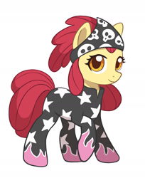 Size: 1500x1834 | Tagged: safe, artist:asimos, artist:maytee, character:apple bloom, species:earth pony, species:pony, episode:the show stoppers, g4, my little pony: friendship is magic, season 1, apple family member, clothing, costume, female, filly, looking at you, raised hoof, show stopper outfits, simple background, smiling, solo, three quarter view, white background, young