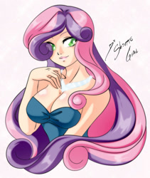 Size: 1024x1212 | Tagged: safe, artist:shinta-girl, character:sweetie belle, species:human, g4, breasts, busty sweetie belle, cleavage, female, humanized, jewelry, necklace, older, solo, species swap