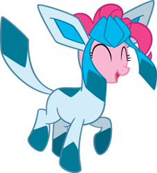 Size: 852x937 | Tagged: safe, character:pinkie pie, species:earth pony, species:pony, g4, clothing, costume, crossover, digital art, female, glaceon, happy, nintendo, pokémon, simple background, solo, transparent background, vector, video game