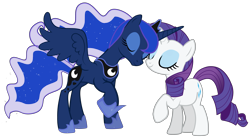 Size: 5797x3256 | Tagged: safe, artist:lunarmarex, character:princess luna, character:rarity, species:alicorn, species:pony, species:unicorn, ship:rariluna, g4, digital art, eyes closed, female, lesbian, raised hoof, shipping, simple background, transparent background, vector