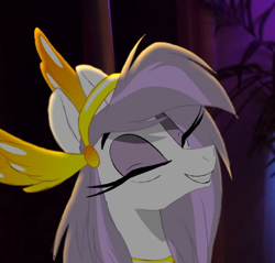 Size: 528x505 | Tagged: safe, artist:shawn keller, screencap, oc, oc:athena (shawn keller), species:pegasus, species:pony, g4, barely pony related, eyelashes, eyes closed, female, guardian of the three kingdoms, guardians of pondonia, irl, live action, mare, margarita paranormal, photo, ponies in real life, smiling, solo