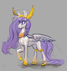 Size: 1139x1200 | Tagged: safe, artist:alumx, oc, oc only, oc:athena (shawn keller), species:pegasus, species:pony, g4, female, gray background, guardians of pondonia, high res, jewelry, mare, pegasus oc, simple background, sketch, solo