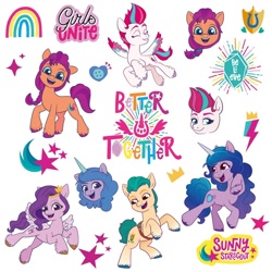 Size: 1140x1140 | Tagged: safe, edit, editor:lisaa37197723, official, character:hitch trailblazer, character:izzy moonbow, character:pipp petals, character:sunny starscout, character:zipp storm, species:earth pony, species:pegasus, species:pony, species:unicorn, g5, my little pony: the movie (2021), blaze (coat marking), bracelet, coat markings, cute, cutie mark, female, flying, gradient hair, happy, head, izzybetes, jewelry, looking at you, male, mane g5, mare, multicolored hair, needs more jpeg, pipp wings, smiling, stallion, stock vector