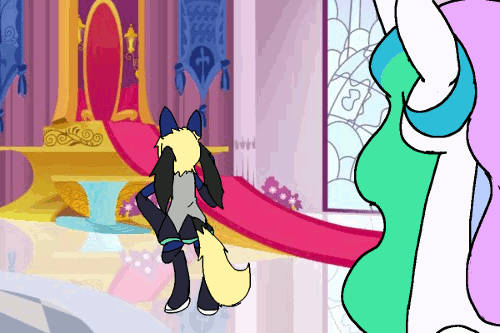 Size: 500x333 | Tagged: safe, artist:unoriginalcharacterpleasesteal, character:princess celestia, character:princess luna, species:alicorn, species:pony, g4, animated, bipedal, caught, clothing, dancing, female, hatsune miku, mare, vocaloid, wat