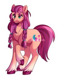 Size: 1212x1522 | Tagged: safe, artist:birdbiscuits, character:sunny starscout, species:earth pony, species:pony, g5, braid, cute, cutie mark, pigtails, simple background, socks 2, solo, transparent background, twintails, unshorn fetlocks