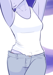 Size: 500x700 | Tagged: safe, artist:pashoo, character:princess luna, species:anthro, g4, armpits, body shot, clothing, jeans, pants, simple background, tank top, white background