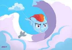 Size: 4960x3508 | Tagged: safe, artist:i love hurt, character:rainbow dash, species:pegasus, species:pony, g4, absurd resolution, cloud, female, flying, looking at you, looking back, looking back at you, mare, rainbow dash is best facemaker, sky, solo