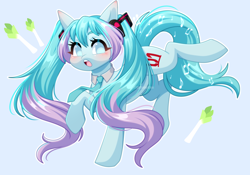 Size: 3000x2103 | Tagged: safe, artist:ohhoneybee, species:earth pony, species:pony, g4, cute, hatsune miku, pigtails, ponified, species swap, twintails
