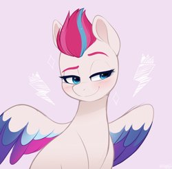 Size: 1300x1280 | Tagged: safe, artist:higgly-chan, character:zipp storm, species:pegasus, species:pony, g5, colored wingtips, flirting, multicolored wings, solo, wings