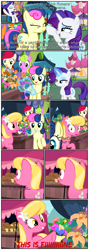 Size: 1340x3750 | Tagged: safe, edit, edited screencap, editor:roseluck, screencap, character:bon bon, character:daisy, character:lily, character:lily valley, character:rarity, character:roseluck, character:sweetie drops, species:earth pony, species:pony, species:unicorn, episode:it isn't the mane thing about you, g4, my little pony: friendship is magic, :o, boop, bouquet, bread, comic, contemplating insanity, dialogue, eyes closed, female, flower, flower in hair, flower trio, food, glowing horn, grin, high res, holding, lidded eyes, looking offscreen, magic, magic aura, mane flip, mare, market, meme, mouth hold, nervous, nervous grin, open mouth, ponyville market, raised hoof, rose, screencap comic, scrunchy face, shrunken pupils, smiling, speechless, telekinesis, tent, this is fine