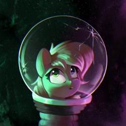 Size: 1532x1532 | Tagged: safe, artist:rexyseven, oc, oc only, oc:rusty gears, species:earth pony, species:pony, g4, astronaut, bubble helmet, clothing, danger, female, helmet, heterochromia, mare, reflection, solo, space helmet, space suit, this will end in death, this will end in exploding heads, this will end in pain, this will end in tears, this will end in tears and/or death