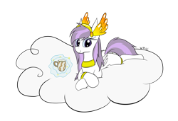 Size: 1595x1093 | Tagged: safe, artist:wapamario63, oc, oc only, oc:athena (shawn keller), species:pegasus, species:pony, g4, cloud, cute, drink, female, glowing horn, guardians of pondonia, jewelry, levitation, looking at you, lying down, magic, mare, mug, necklace, regalia, simple background, solo, telekinesis, transparent background
