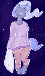 Size: 600x1000 | Tagged: safe, artist:pashoo, character:princess luna, species:anthro, species:unguligrade anthro, g4, clothing, pajamas, pillow, stars, thigh gap