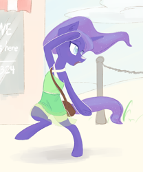 Size: 1000x1200 | Tagged: safe, artist:pashoo, character:princess luna, species:anthro, species:unguligrade anthro, g4, bag, beach, clothing, dress, outdoors, purse, sundress
