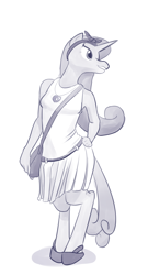 Size: 1038x1920 | Tagged: safe, artist:pashoo, character:princess cadance, species:anthro, species:unguligrade anthro, g4, bag, belt, clothing, monochrome, purse, shoes, skirt, tank top