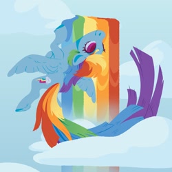 Size: 1200x1200 | Tagged: safe, artist:violettacamak, character:rainbow dash, species:pegasus, species:pony, g4, cloud, flying, rainbow