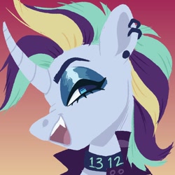 Size: 1200x1200 | Tagged: safe, artist:violettacamak, character:rarity, species:pony, species:unicorn, g4, alternate hairstyle, clothing, fangs, jewelry, piercing, punk, sharp teeth