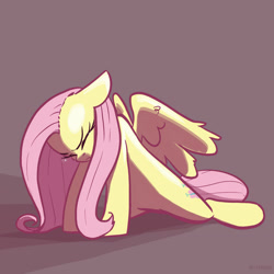 Size: 1280x1280 | Tagged: safe, artist:pfeffaroo, character:fluttershy, species:pegasus, species:pony, g4, eyes closed, getting up, simple background, solo, straining, teary eyes