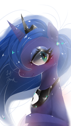Size: 720x1280 | Tagged: safe, artist:jully-park0208, character:princess luna, species:alicorn, species:pony, g4, blushing, crown, cute, jewelry, lunabetes, necklace, peytral, profile, regalia, simple background, solo, white background